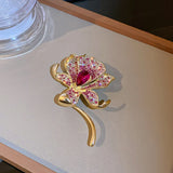 Red Lily Flower Brooch with Crystal for Women
