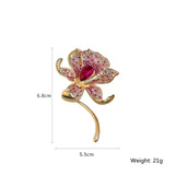 Red Lily Flower Brooch with Crystal for Women