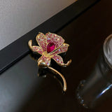 Red Lily Flower Brooch with Crystal for Women