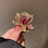 Red Lily Flower Brooch with Crystal for Women