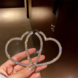 Big Heart Crystal Hoop Earrings Geometric Rhinestones Statement Jewelry