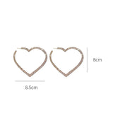 Big Heart Crystal Hoop Earrings Geometric Rhinestones Statement Jewelry