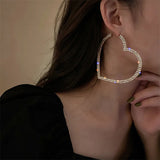 Big Heart Crystal Hoop Earrings Geometric Rhinestones Statement Jewelry