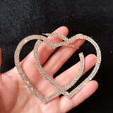 Big Heart Crystal Hoop Earrings Geometric Rhinestones Statement Jewelry