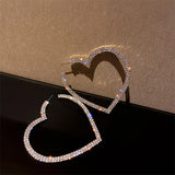 Big Heart Crystal Hoop Earrings Geometric Rhinestones Statement Jewelry