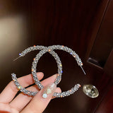 Crystal Hoop Earrings Silver Rhinestone Statement Jewelry