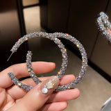 Crystal Hoop Earrings Silver Rhinestone Statement Jewelry