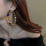 Colorful Crystal Hoop Earrings Geometric Round Statement Jewelry