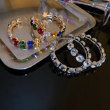 Colorful Crystal Hoop Earrings Geometric Round Statement Jewelry