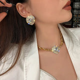 Golden Heart Crystal Choker Necklace Geometric Chain Statement Jewelry