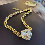 Golden Heart Crystal Choker Necklace Geometric Chain