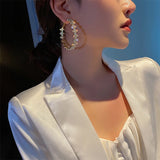 Golden Round Hoop Earrings Geometric Rhinestones Crystal Earrings