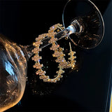 Golden Round Hoop Earrings Geometric Rhinestones Crystal Earrings