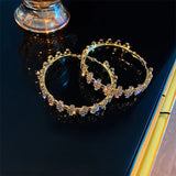Golden Round Hoop Earrings Geometric Rhinestones Crystal Earrings