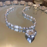 Heart Crystal Choker Necklaces Ball Chain Statement Jewelry