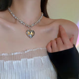 Heart Crystal Choker Necklaces Ball Chain Statement Jewelry