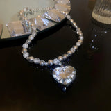 Heart Crystal Choker Necklaces Ball Chain Statement Jewelry