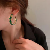 Green Zircon Crystal Hoop Earrings for Women Party