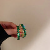 Green Zircon Crystal Hoop Earrings for Women Party