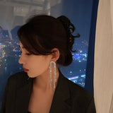 Long Tassel Crystal Drop Earrings Geometric Rhinestone Statement Jewelry