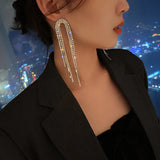 Long Tassel Crystal Drop Earrings Geometric Rhinestone Statement Jewelry