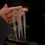 Long Tassel Crystal Drop Earrings Geometric Rhinestone Statement Jewelry