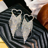 Heart Crystal Dangle Earrings Jewelry with Rhinestone Tassels