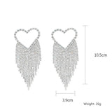Heart Crystal Dangle Earrings Jewelry with Rhinestone Tassels