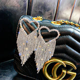 Heart Crystal Dangle Earrings Jewelry with Rhinestone Tassels