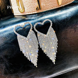 Heart Crystal Dangle Earrings Jewelry with Rhinestone Tassels