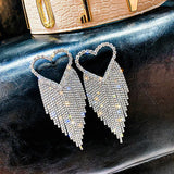 Heart Crystal Dangle Earrings Jewelry with Rhinestone Tassels