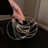 Geometric Tassel Earrings Silver Rhinestones Hoop Statement Jewelry
