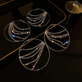 Geometric Tassel Earrings Silver Rhinestones Hoop Statement Jewelry