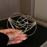 Geometric Tassel Earrings Silver Rhinestones Hoop Statement Jewelry