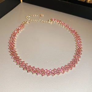 Pink Purple Rhinestone Choker Necklaces Geometric Crystal Necklaces