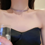 Pink Purple Rhinestone Choker Necklaces Geometric Crystal Necklaces