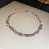 Pink Purple Rhinestone Choker Necklaces Geometric Crystal Necklaces