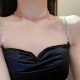 Pink Purple Rhinestone Choker Necklaces Geometric Crystal Necklaces