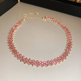 Pink Purple Rhinestone Choker Necklaces Geometric Crystal Necklaces