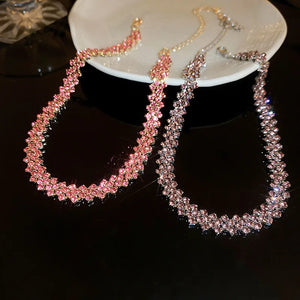 Pink Purple Rhinestone Choker Necklaces Geometric Crystal Necklaces