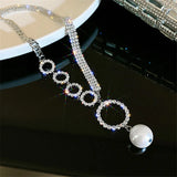 Circle Rhinestone Choker Necklace for Women Pearl Pendant Wedding Party