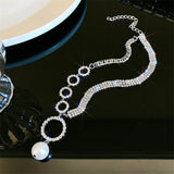 Circle Rhinestone Choker Necklace for Women Pearl Pendant Wedding Party