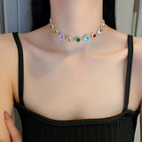 Colorful Crystal Choker Necklace Geometric Clavicle Chain Bijoux