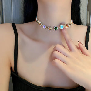Colorful Crystal Choker Necklace Geometric Clavicle Chain Bijoux