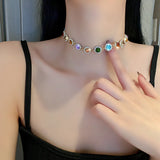 Colorful Crystal Choker Necklace Geometric Clavicle Chain Bijoux