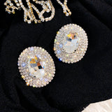 Full Rhinestones Stud Earrings for Women Oversize Round Crystal Earrings