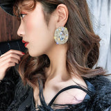 Full Rhinestones Stud Earrings for Women Oversize Round Crystal Earrings