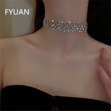 Geometric Mesh Crystal Choker Necklace for Women