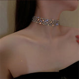 Geometric Mesh Crystal Choker Necklace for Women