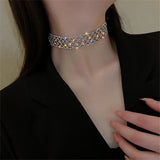 Geometric Mesh Crystal Choker Necklace for Women